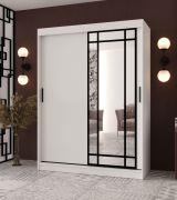 Schuifdeurenkast | Mat wit | decoratieve spiegeldeur | 150 x 62 x 200 cm | 5 vakken | 2 kledingstangen | Schuifdeurenkast | Elegante uitvoering