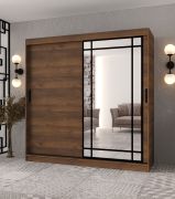 Kledingkast | Kleur: Walnoot Warmia | 10 vakken | 200 x 62 x 200 cm | 2 kledingstangen | decoratieve spiegeldeur | schuifdeurenkast | hoogwaardige afwerking