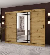 Kast met schuifdeuren | decoratieve spiegeldeur | Kleur: mat wit | 2 kledingstangen | Kledingkast | 10 vakken | 250 x 62 x 200 cm | Duurzaam en robuust