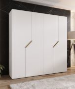 Kledingkast | 4-deurs | kleur: wit | 2 vakken | 2 kledingstangen | handgrepen: goud | Soft-Close functie | afmetingen: 200 x 52 x 202 cm | ABS randen