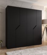 Kledingkast | 4-deurs | kleur: zwart | 2 vakken | 2 kledingstangen | handgrepen: zwart | Soft-Close functie | afmetingen: 200 x 52 x 202 cm | ABS randen