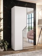 Kledingkast | 1 spiegeldeur | kleur: wit | 1 vak | 1 kledingroede | handgrepen: kasjmier | draaideurkast | afmetingen: 100 x 52 x 202 cm | Soft-Close functie