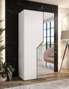 Kleiderschrank | 1 Spiegeltür | Farbe: Weiß | 1 Fach | 1 Kleiderstange | Griffe: Gold | Drehtürenschrank | Maße: 100 x 52 x 202 cm | Soft-Close-Funktion