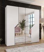 Drehtürenschrank / Kleiderschrank | Farbe: Weiß | Soft-Close-Funktion | 2 Spiegeltüren | ABS-Kanten | Griffe: Schwarz | Maße: 200 x 52 x 202 cm | 2 Kleiderstangen