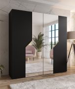 Draaideurkast / kledingkast | kleur: zwart | Soft-Close functie | 2 spiegeldeuren | ABS randen | handgrepen: goud | afmetingen: 200 x 52 x 202 cm | 2 kledingroedes