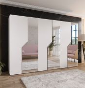 Draaideurkast | 3 spiegeldeuren | Kleur: wit | 3 vakken | 3 kledingstangen | Soft-Close functie | Handgrepen: kasjmier | Afmetingen: 300 x 52 x 202 cm | Kledingkast | ABS randen