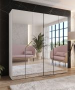 Kledingkast | kleur: wit | 2 vakken | slaapkamerkast met spiegel | 2 kledingstangen | handgrepen: goud | Soft-Close functie | afmetingen: 200 x 52 x 202 cm | ABS randen