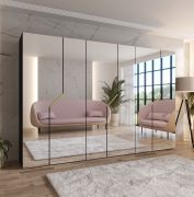 Draaideurkast | Kleur: Zwart | Soft-Close functie | Handgrepen: Goud | 3 vakken | 3 kledingstangen | Afmetingen: 300 x 52 x 202 cm | ABS | Kledingkast