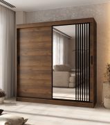 Kledingkast / schuifdeurenkast | decoratieve spiegeldeur | Kleur: Walnoot Warmia | 10 vakken | 2 kledingstangen | 200 x 62 x 200 cm | voor de slaapkamer