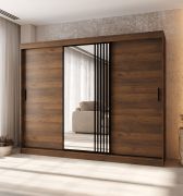 Kast met schuifdeuren | 10 vakken | Kleur: Walnoot Warmia | 2 kledingstangen | Hoogwaardige afwerking | Kledingkast | 250 x 62 x 200 cm | Decoratieve spiegeldeur