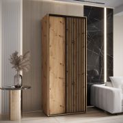 1,1 meter brede Tharo kast in eiken met schuifdeuren, anti-stofborstels, moderne look, ook geschikt voor woonkamers, zwart metalen handvat