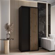Zwarte schuifdeurkast Tharo, ook geschikt voor de woonkamer, zwarte metalen handgreep, veel opbergruimte, ruimtebesparend, 235,2 x 120 x 45 cm, robuust