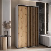 Tharo schuifdeurkast met veel opbergruimte in wit/eiken, 235,2 x 140 x 45 cm, metalen handgrepen in zwart, ook geschikt voor de woonkamer, ruimtebesparend