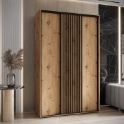1,5 meter brede Tharo kast in eiken met schuifdeuren, ook geschikt voor woonkamers, veel opbergruimte, moderne look, ruimtebesparend, anti-stofborstels