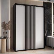 Tharo kledingkast met schuifdeuren in wit/zwart, 235,2 170 x 45 cm, veel opbergruimte, ook geschikt voor de woonkamer, legplanken