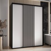 Kledingkast Tharo met schuifdeuren, uitgevoerd in wit/zwart, modern, veel opbergruimte, ook geschikt voor de woonkamer, stofborstels, 235,2 x 200 x 45 cm