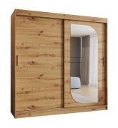 Schuifdeurkast met één spiegeldeur Signalkuppe 17, kleur: Artisan eik, 2 meter breed, 10 vakken, twee kledingstangen, voor slaapkamers