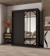 Kledingkast / schuifdeurenkast | Kleur: matzwart | 2 kledingstangen | 5 vakken | hoogwaardige afwerking | 150 x 62 x 200 cm | voor de slaapkamer