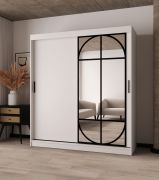 Kast met schuifdeuren | Mat wit | Spiegeldeur | Moderne details | 180 x 62 x 200 cm | 10 vakken | 2 kledingstangen | Hoogwaardige afwerking