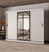 Schuifdeurenkast | Mat wit | Spiegeldeur | Moderne details | 250 x 62 x 200 cm | Kledingkast | 10 vakken | 2 kledingstangen | Hoogwaardige afwerking