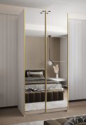 Kledingkast / schuifdeurkast / 2 kledingstangen / 2 schuifdeuren / 6 vakken / 6 schappen / 245,5 x 100 x 64 cm / Kleur: wit / soft-close