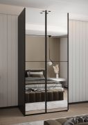 Kledingkast / schuifdeurkast | 6 legplanken | 6 vakken | 2 kledingstangen | 245,5 x 100 x 64 cm | 2 schuifdeuren | kleur: zwart | soft-close