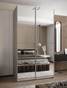 Kleiderschrank / Schiebetürenschrank | 245,5 x 130 x 64 cm | 2 Kleiderstangen | 2 Schiebetüren | Spiegel | Farbe: Kaschmir | ABS Kantenschutz