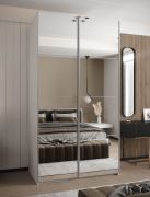Kleiderschrank / Schiebetürenschrank | ABS Kantenschutz | 2 Kleiderstangen | 245,5 x 140 x 64 cm | 2 Schiebetüren |Farbe: Weiß | Spiegel | Soft-Close