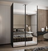 Kledingkast / schuifdeurkast / 245,5 x 160 x 54 / soft-close / spiegel / 2 kledingstangen / 6 vakken / kleur: zwart / 2 schuifdeuren