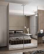 Kleiderschrank / Schiebetürenschrank | 245,5 x 180 x 64 cm | Farbe: Kaschmir | Soft-Close | 11 Fächer | 2 Kleiderstangen | 2 Schiebetüren | Spiegel