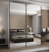 Kledingkast / schuifdeurkast / 245,5 x 200 x 64 cm / 6 vakken / soft-close / 2 kledingstangen / 2 schuifdeuren / spiegel / kleur: wit