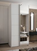 Kledingkast / schuifdeurkast / kleur: wit / 245,5 x 110 x 64 cm / 6 vakken / spiegel / soft-close / 2 kledingroedes / 2 schuifdeuren