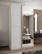 Kleiderschrank / Schiebetürenschrank | Soft-Close | 2 Kleiderstangen | 6 Fächer | 245,5 x 140 x 64 cm | Farbe: Weiß | 2 Schiebetüren | Spiegel
