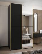 Kleiderschrank / Schiebetürenschrank | 245,5 x 140 x 64 cm | 2 Schiebetüren | 6 Fächer | 2 Kleiderstangen | Soft-Close | Spiegel | Farbe: Schwarz