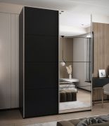 Kleiderschrank / Schiebetürenschrank | 11 Fächer | 245,5 x 170 x 64 cm | 2 Schiebetüren | 2 Kleiderstangen | Spiegel | Farbe: Schwarz | Soft-Close
