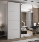 Kledingkast / schuifdeurkast / spiegel / 245,5 x 200 x 64 cm / Soft-Close functie / 2 kledingstangen / 2 schuifdeuren / 6 vakken / kleur: wit