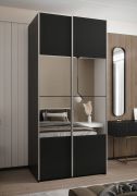 Kleiderschrank / Schiebetürenschrank | 6 Fächer | 245,5 x 120 x 64 cm | 2 Schiebetüren | 2 Kleiderstangen | Spiegel | Soft-Close | Farbe: Schwarz
