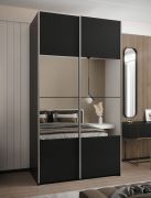 Kleiderschrank / Schiebetürenschrank | Farbe: Schwarz | 6 Fächer | Spiegel | Soft-Close | 2 Schiebetüren | 2 Kleiderstangen | 245,5 x 130 x 64 cm