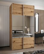 Kleiderschrank / Schiebetürenschrank | Farbe: Eiche Artisan | Spiegel | 6 Fächer | Soft-Close | 2 Kleiderstangen | 2 Schiebetüren | 245,5 x 140 x 64 cm