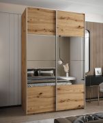 Kledingkast / schuifdeurkast / kleur: Artisan eiken / 6 vakken / 2 schuifdeuren / 2 kledingstangen / soft-close / spiegel / 245,5 x 160 x 64 cm