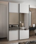 Kleiderschrank / Schiebetürenschrank | 245,5 x 160 x 64 cm | 11 Fächer | Farbe: Weiß | Soft-Close-Funktion | Spiegel | 2 Schiebetüren | 2 Kleiderstangen