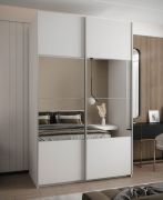 Kledingkast / schuifdeurkast / 2 kledingstangen / 245,5 x 160 x 64 cm / Soft-Close functie / 2 schuifdeuren / spiegel / 6 vakken / kleur: wit