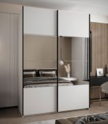 Kleiderschrank / Schiebetürenschrank | Spiegel | 11 Fächer | 245,5 x 170 x 64 cm | Soft-Close | 2 Schiebetüren | 2 Kleiderstangen | Farbe: Weiß