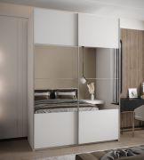 Kledingkast / schuifdeurkast / kleur: wit / 245,5 x 170 x 64 cm / 6 vakken / 2 kledingstangen / 2 schuifdeuren / spiegel / soft-close