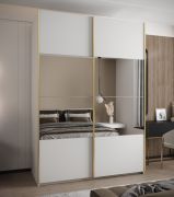 Kleiderschrank / Schiebetürenschrank | 245,5 x 170 x 64 cm | Soft-Close | 11 Fächer | 2 Kleiderstangen | 2 Schiebetüren | Spiegel | Farbe: Weiß