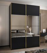 Kleiderschrank / Schiebetürenschrank | 2 Kleiderstangen | Soft-Close | 245,5 x 170 x 64 cm | Spiegel | 2 Schiebetüren | 11 Fächer | Farbe: Schwarz