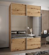 Kleiderschrank / Schiebetürenschrank | Farbe: Eiche Artisan | 2 Kleiderstangen | 11 Fächer | Spiegel | Soft-Close | 2 Schiebetüren | 245,5 x 180 x 64 cm