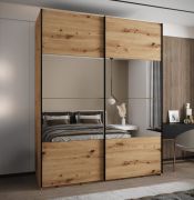 Kledingkast / schuifdeurkast / kleur: Artisan eiken / spiegel / soft-close / 2 kledingstangen / 245,5 x 190 x 64 cm / 2 schuifdeuren / 6 vakken