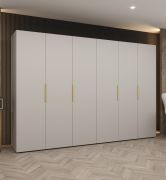 Kledingkast / Draaideurkast Korab 55, kleur: kasjmier, handgrepen: goud, vier vakken, 3 meter breedte, vier kledingstangen, Soft-Close functie, zes deuren