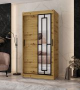 Kast met schuifdeuren / kledingkast | Kleur: Artisan eiken | 5 vakken | 2 kledingstangen | smal | 100 x 62 x 200 cm | decoratieve spiegeldeur | voor de slaapkamer